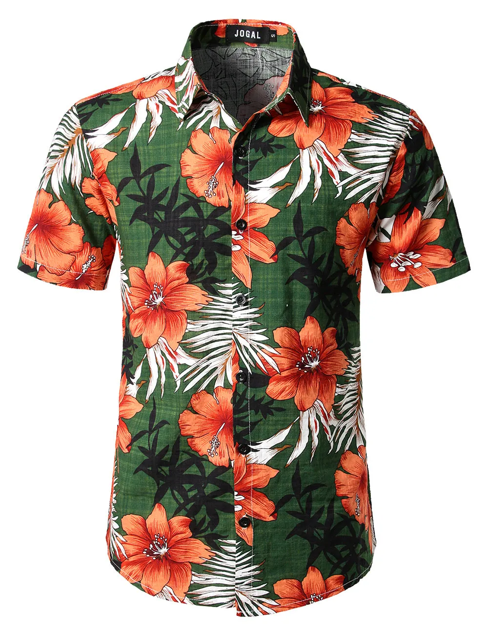 JOGAL Men's Flower Casual Button Down Short Sleeve Hawaiian Shirt