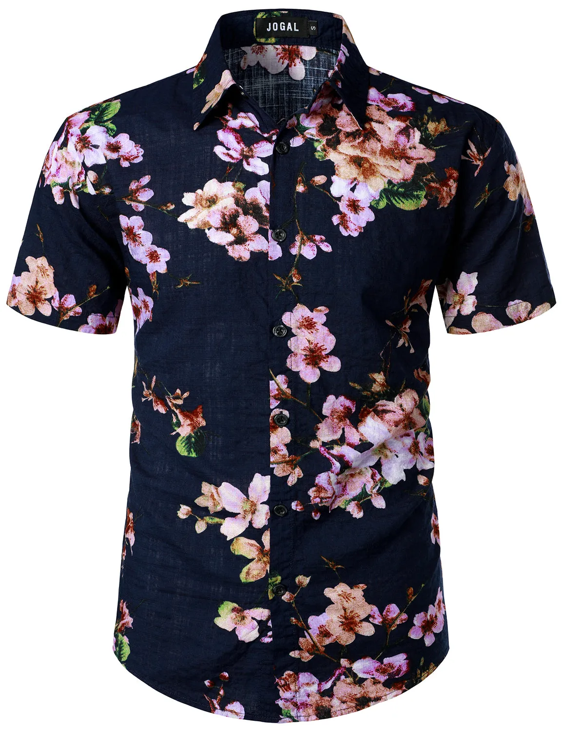 JOGAL Men's Flower Casual Button Down Short Sleeve Hawaiian Shirt