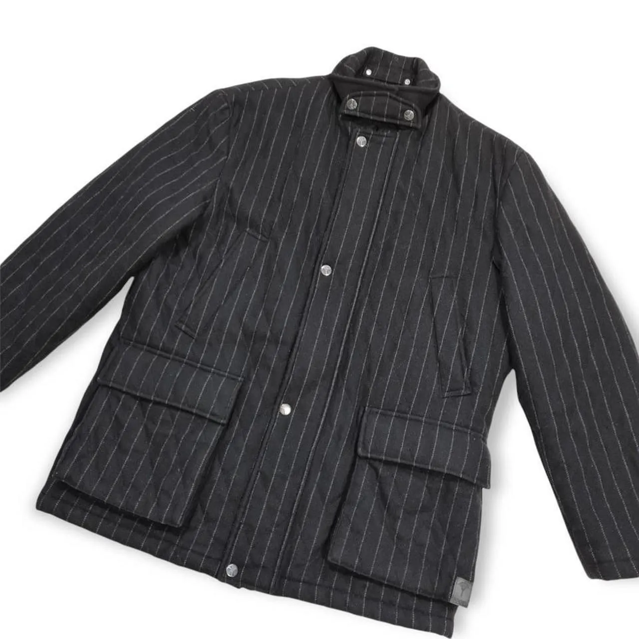 JOOP Men's Outerwear Warm Wool Jacket Coat Black Pinstriped Size Medium Polyester