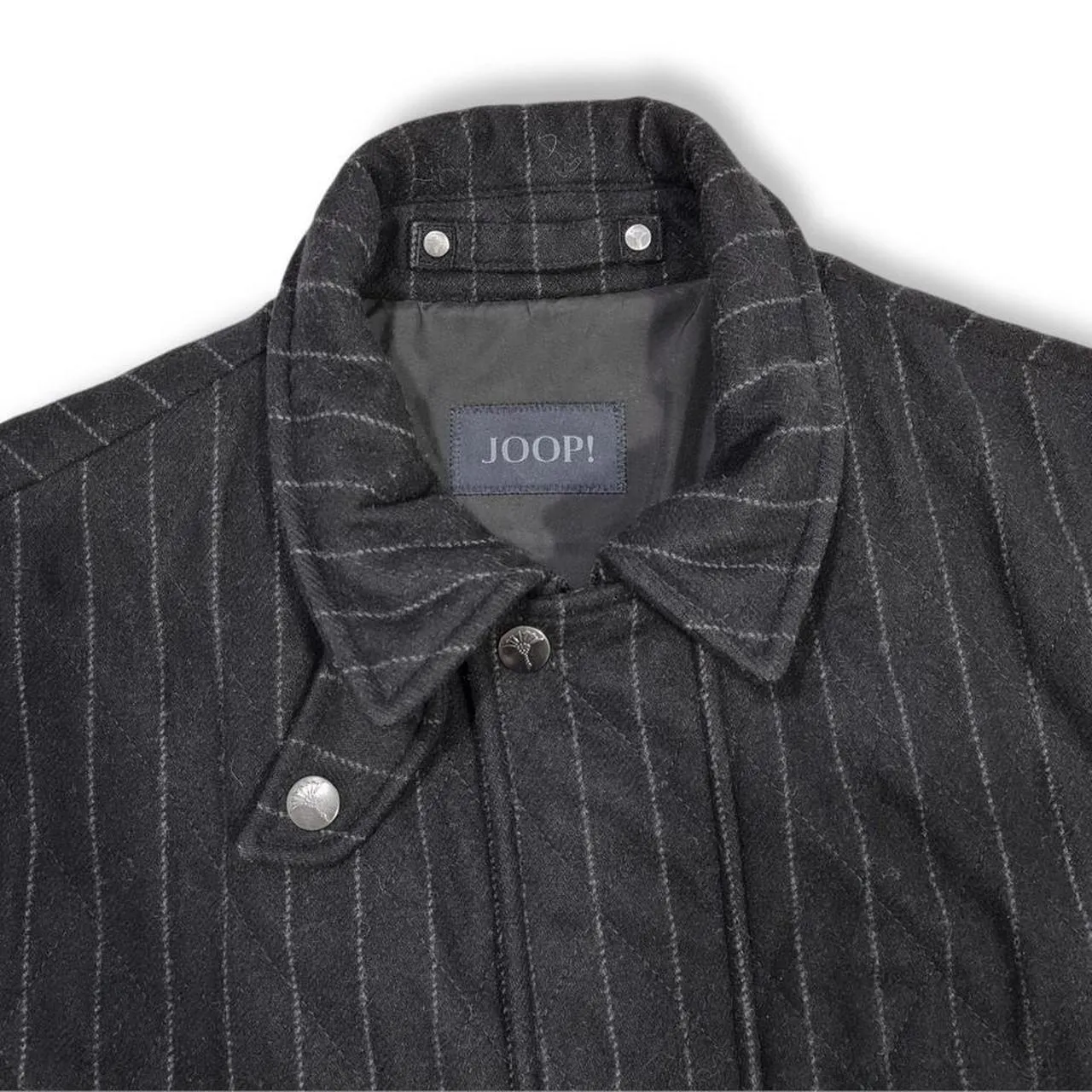 JOOP Men's Outerwear Warm Wool Jacket Coat Black Pinstriped Size Medium Polyester