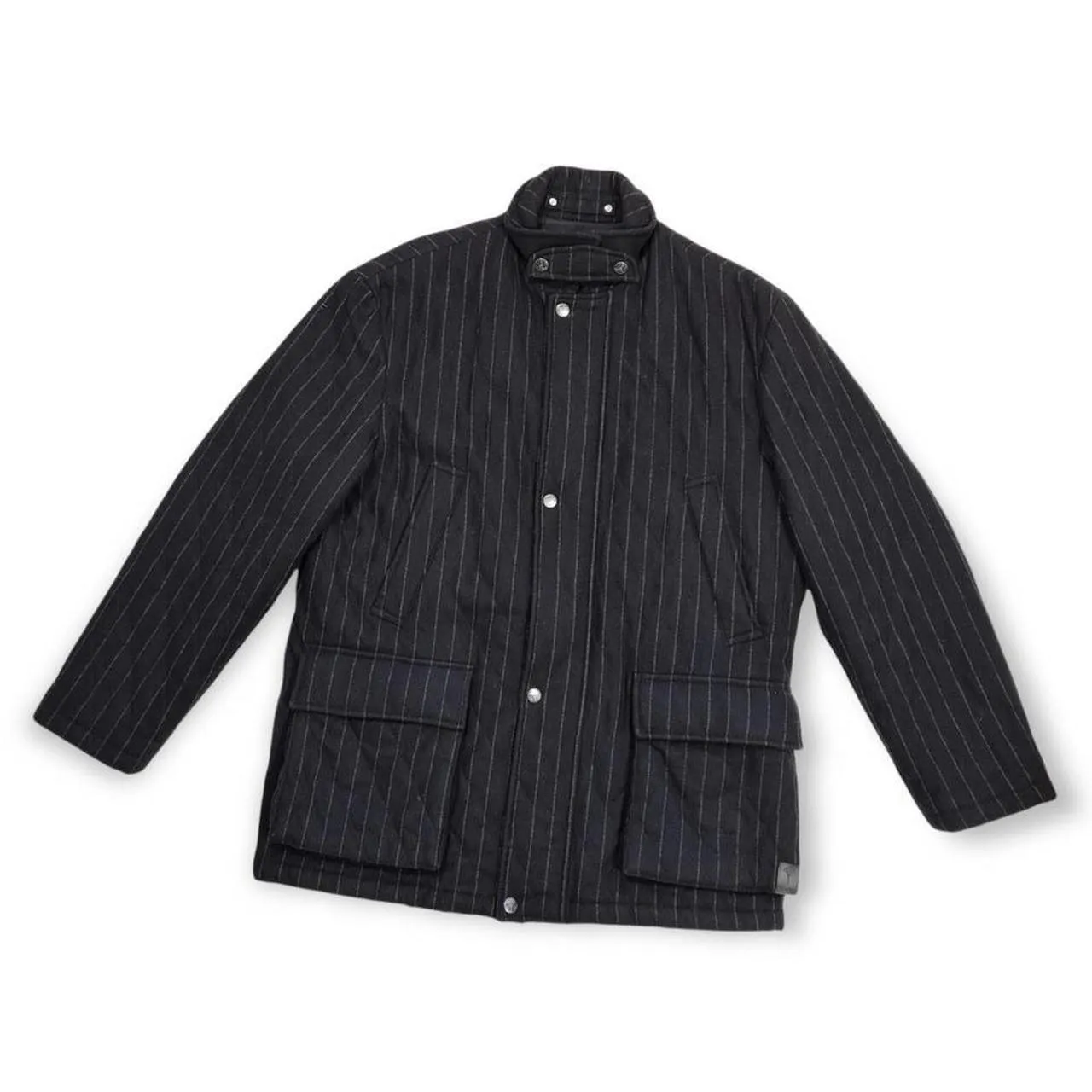 JOOP Men's Outerwear Warm Wool Jacket Coat Black Pinstriped Size Medium Polyester