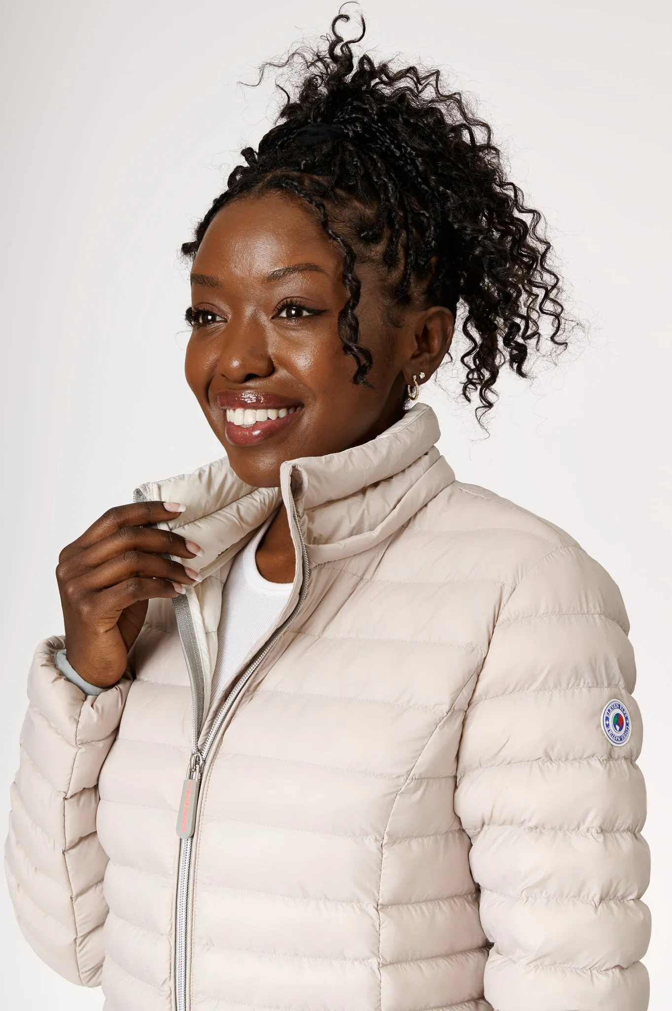 Julie Vegan Down Coat | Linen & Off White