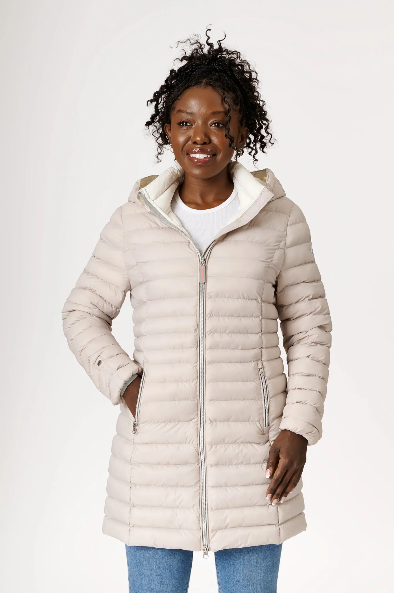 Julie Vegan Down Coat | Linen & Off White