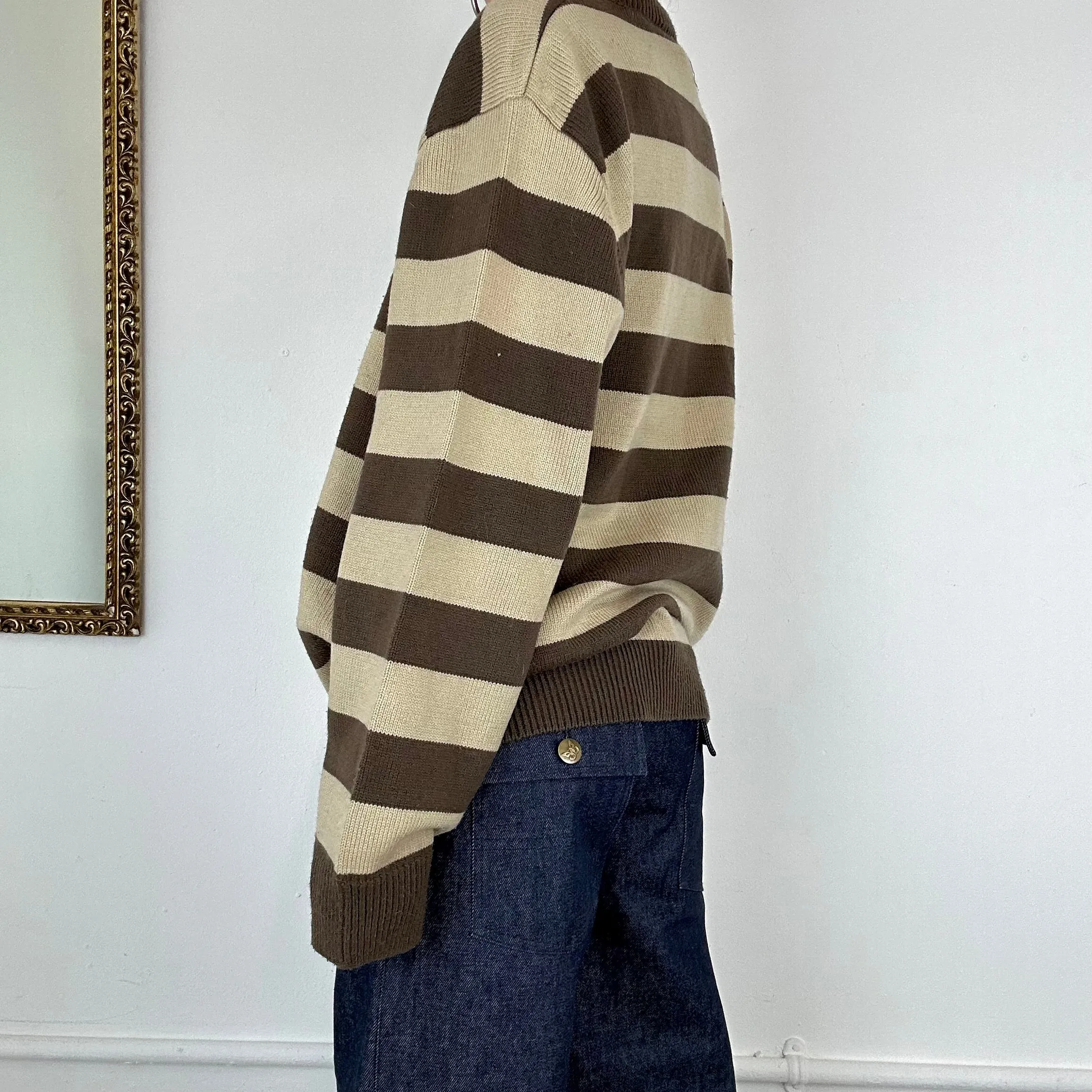 Lacoste brown striped knit jumper