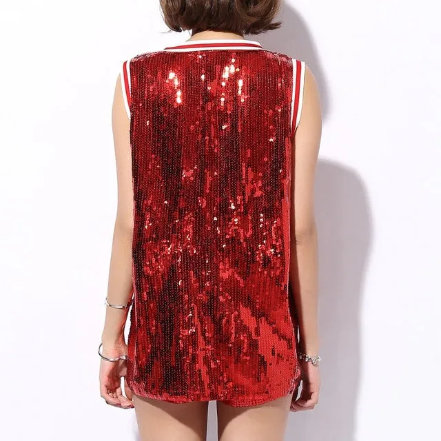 Ladies Glam sequins bulls tank top custom throwback