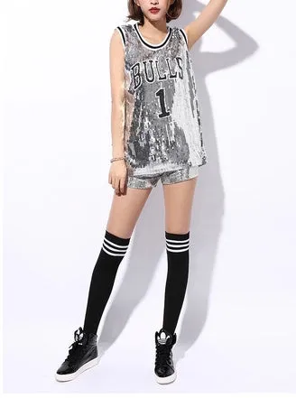 Ladies Glam sequins bulls tank top custom throwback