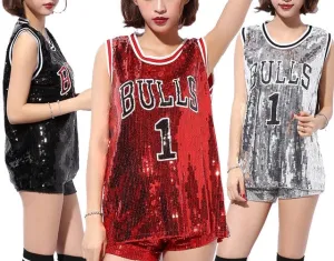 Ladies Glam sequins bulls tank top custom throwback