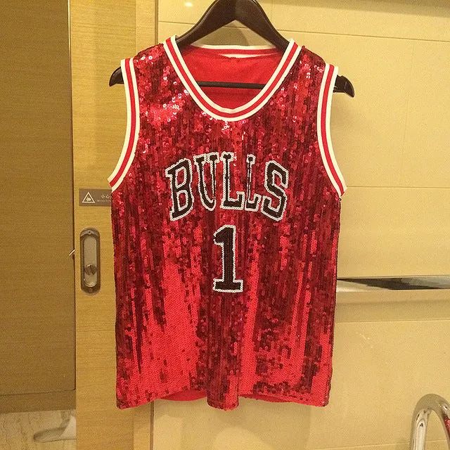 Ladies Glam sequins bulls tank top custom throwback