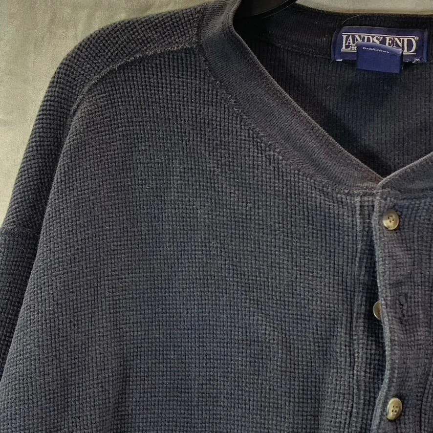 LANDS' END Men's Navy Regular-Fit Henley Long-Sleeve Shirt SZ XL