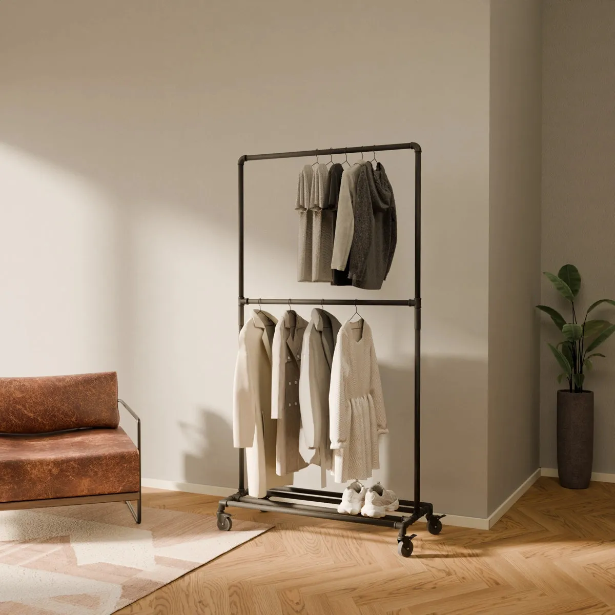 LAS ROLL – Rolling garment rack | Wardrobe rack on wheels | Rolling clothes rack