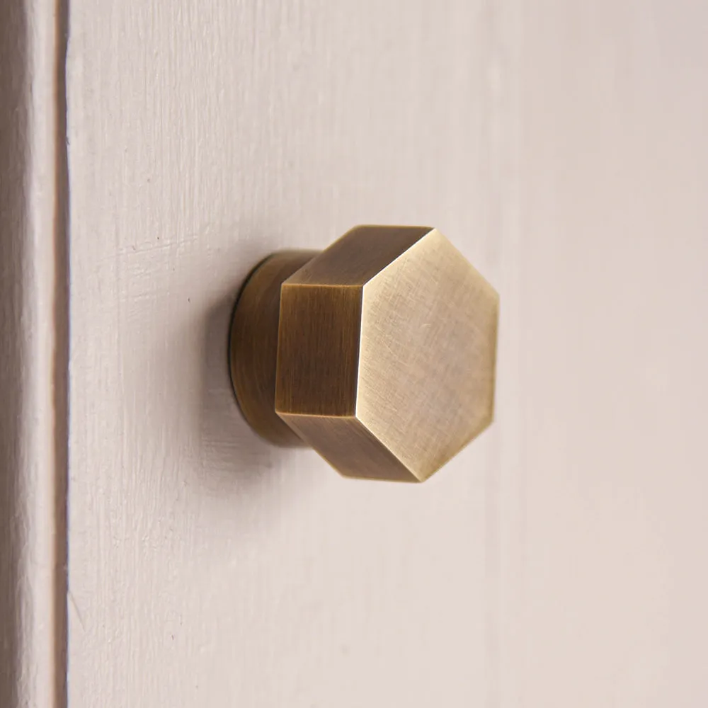 Light Antique Brass Hex Cabinet Knob