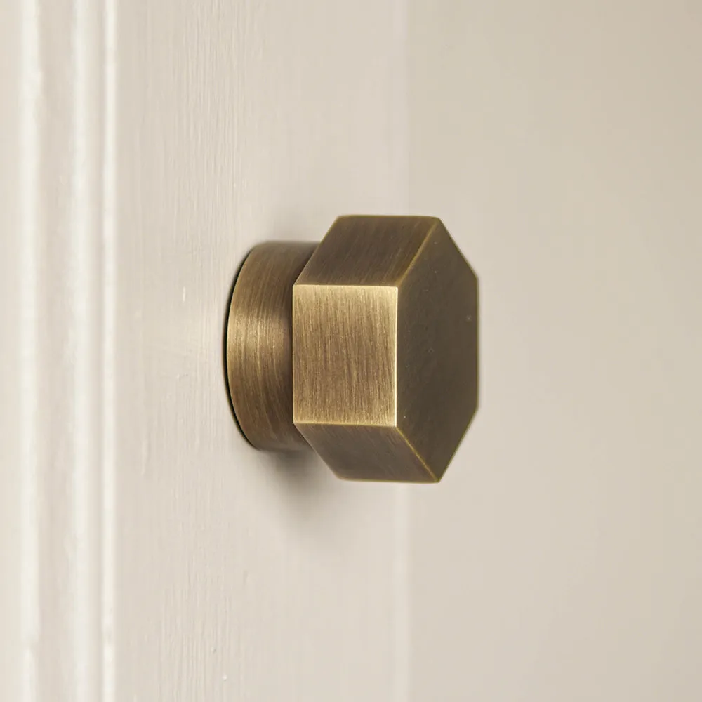 Light Antique Brass Hex Cabinet Knob