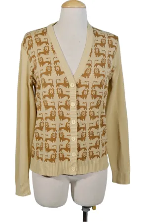 Lion V Neck Cardigan Sweater, Novelty Print