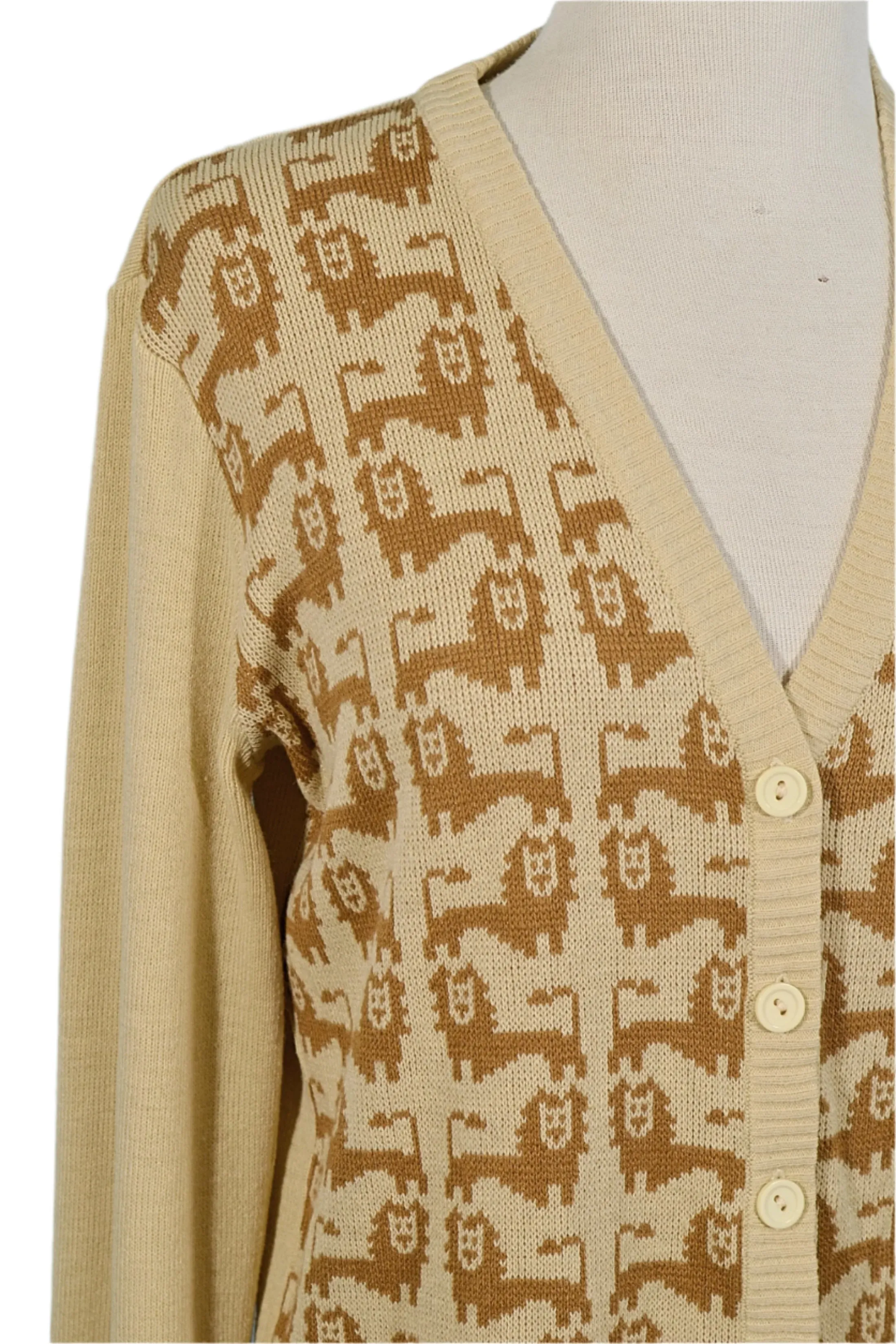 Lion V Neck Cardigan Sweater, Novelty Print