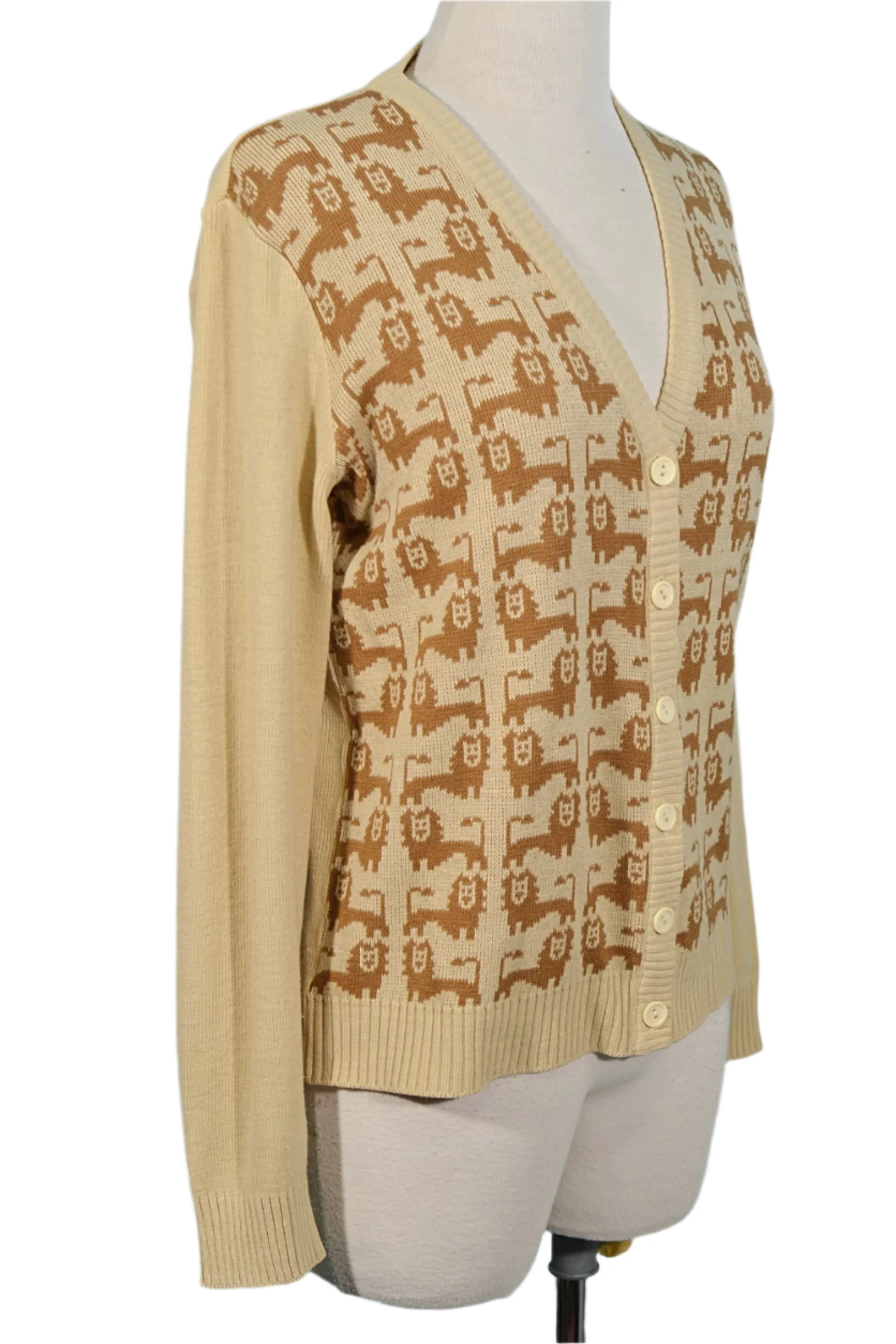 Lion V Neck Cardigan Sweater, Novelty Print