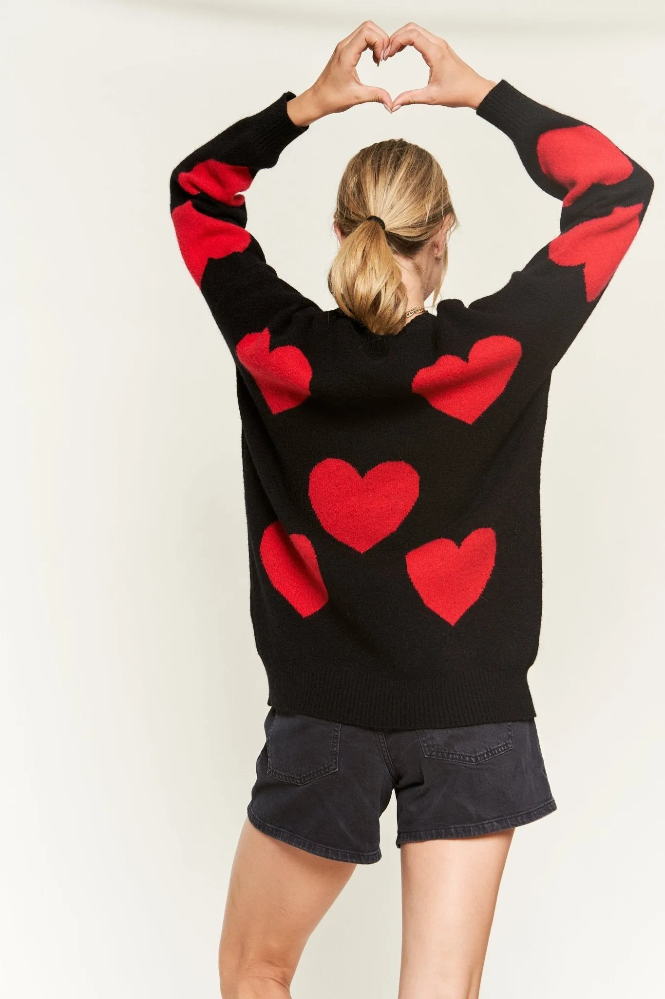 Long Sleeve Oversized Heart Print Sweater