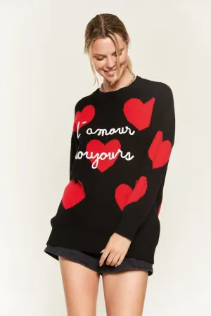Long Sleeve Oversized Heart Print Sweater