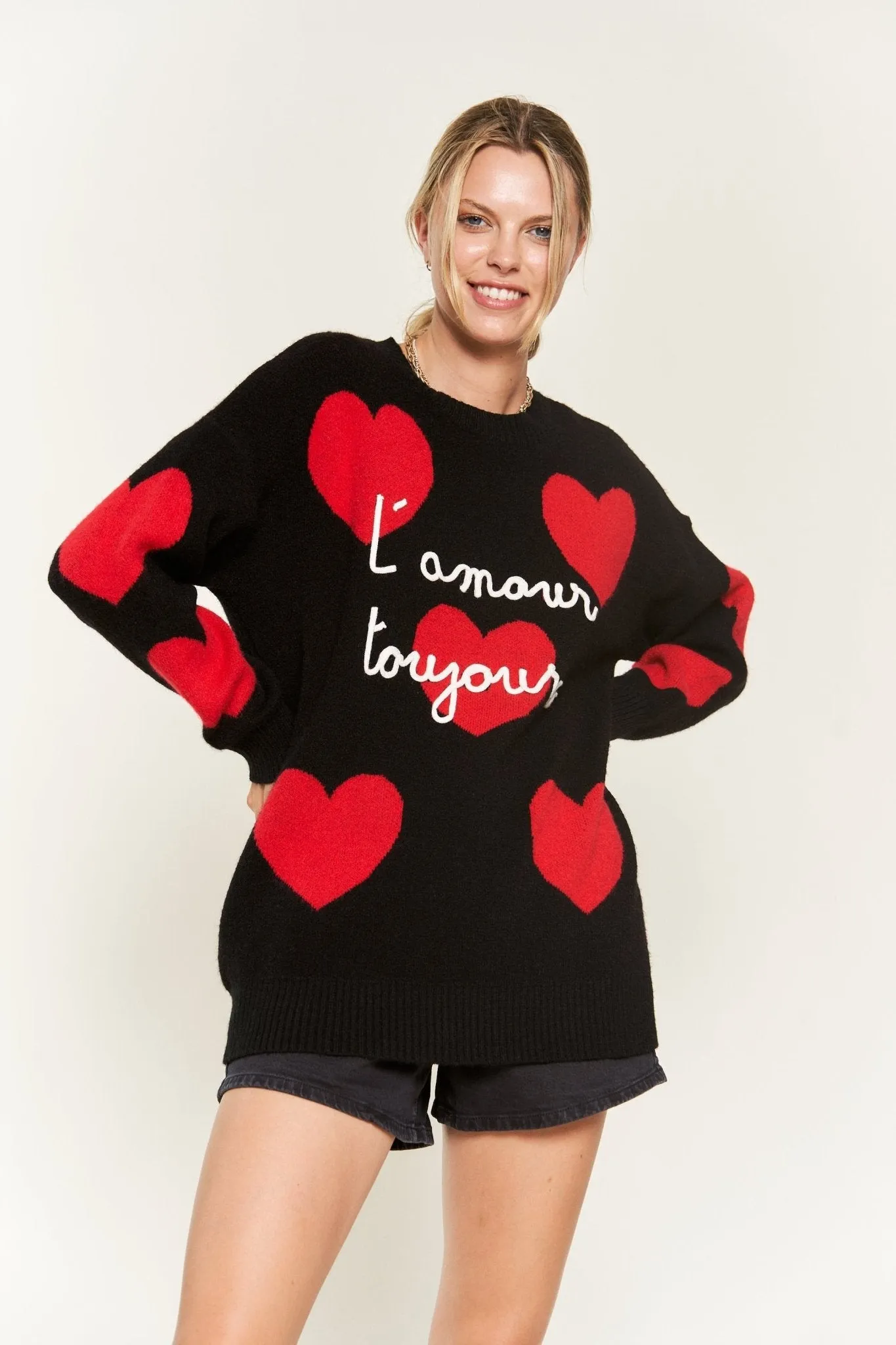 Long Sleeve Oversized Heart Print Sweater