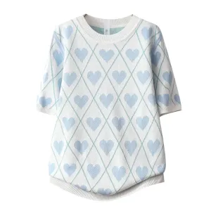 Loose Short Sleeve Round Neck Heart Sweater