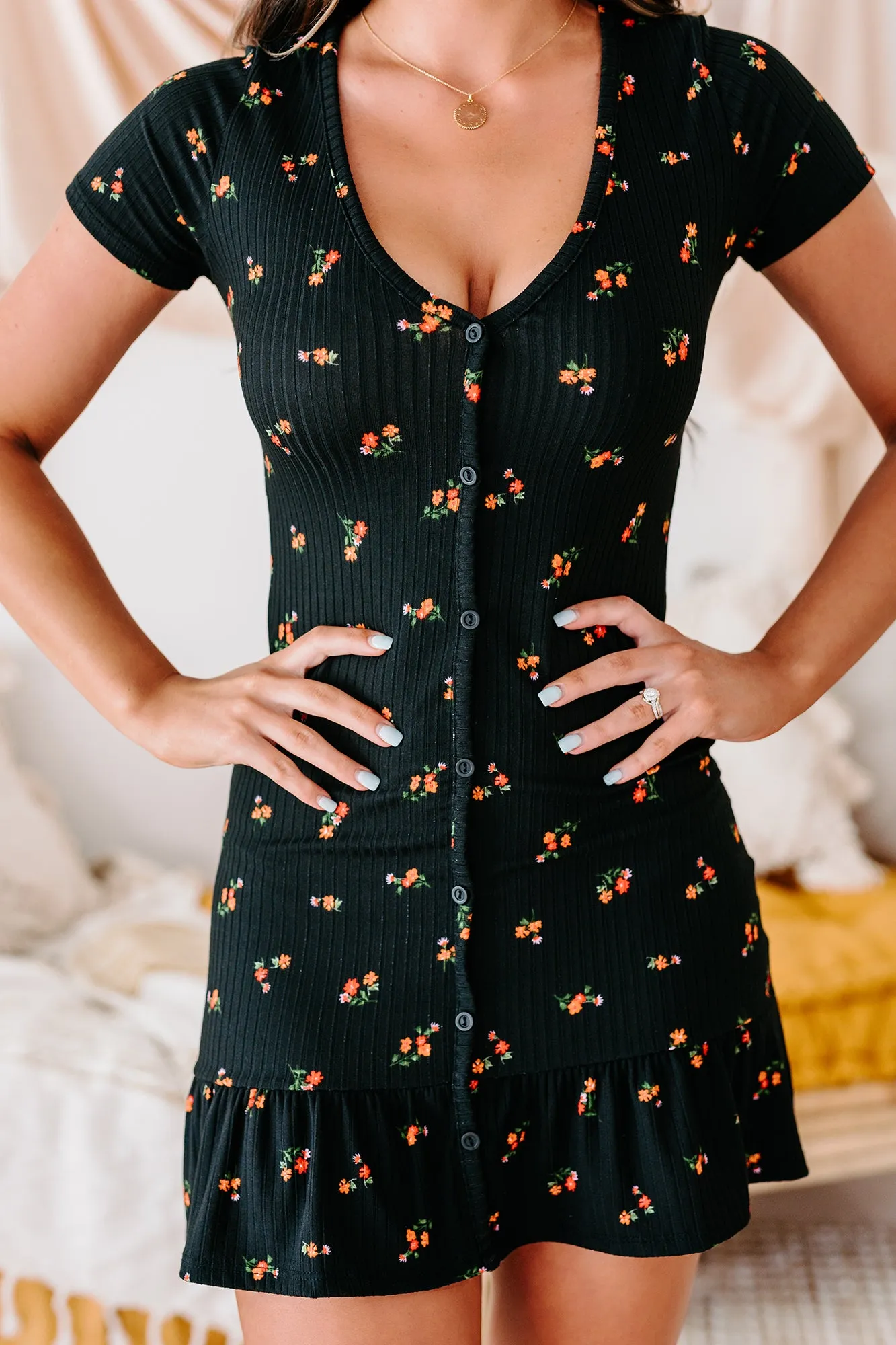 Love Affair Floral Babydoll Dress (Black)