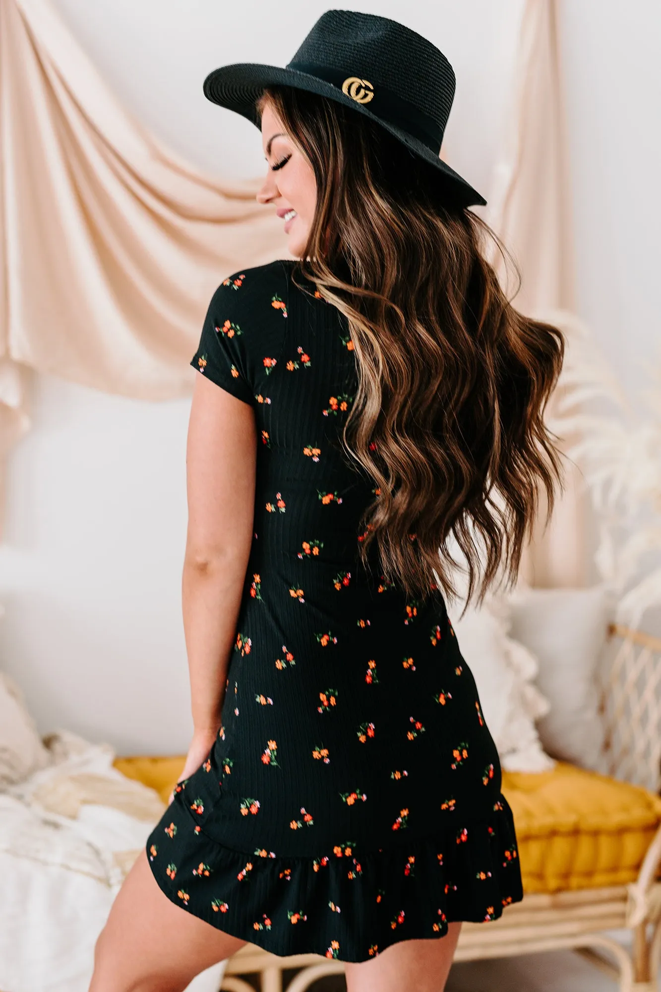 Love Affair Floral Babydoll Dress (Black)