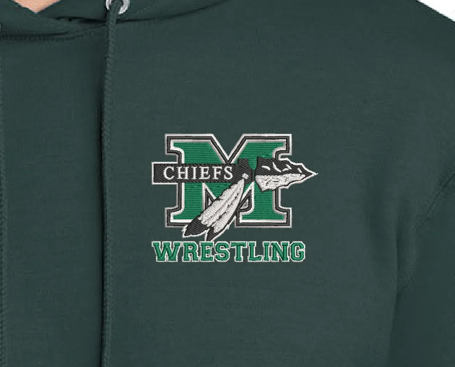 M Chiefs Wrestling - Custom Embroider Pullover Hoodie Sweater - 9.0 Oz 50/50 Cotton Poly Fleece