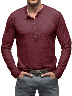 ManWarm - Heren Lange Mouw Casual Henley Shirt met Knopdetail