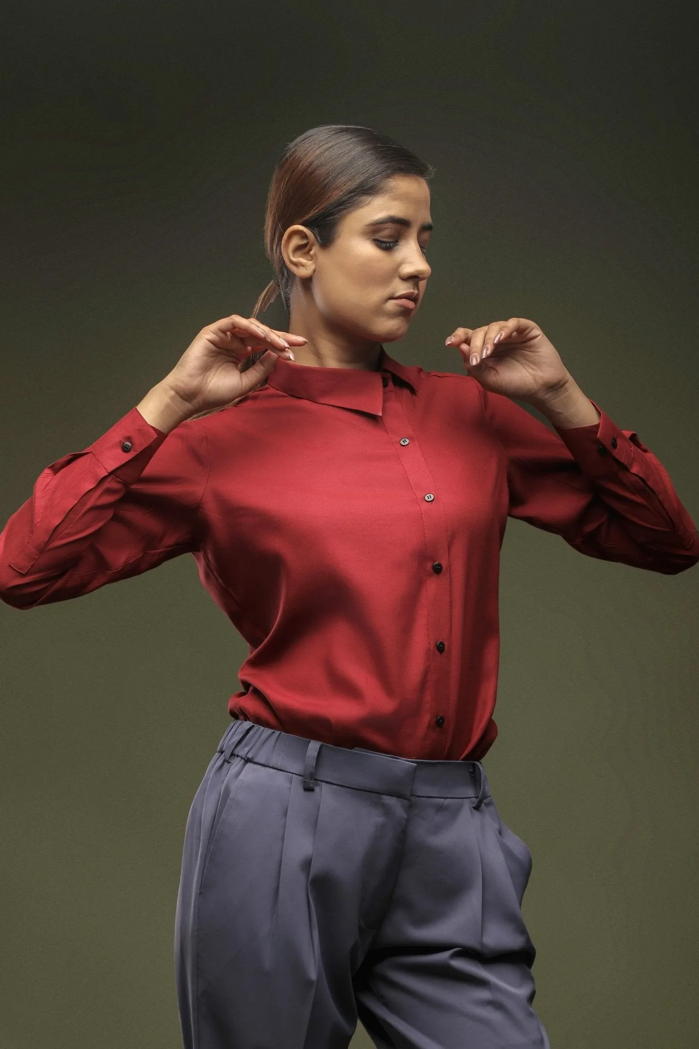 Maroon Cross Placket Shirt