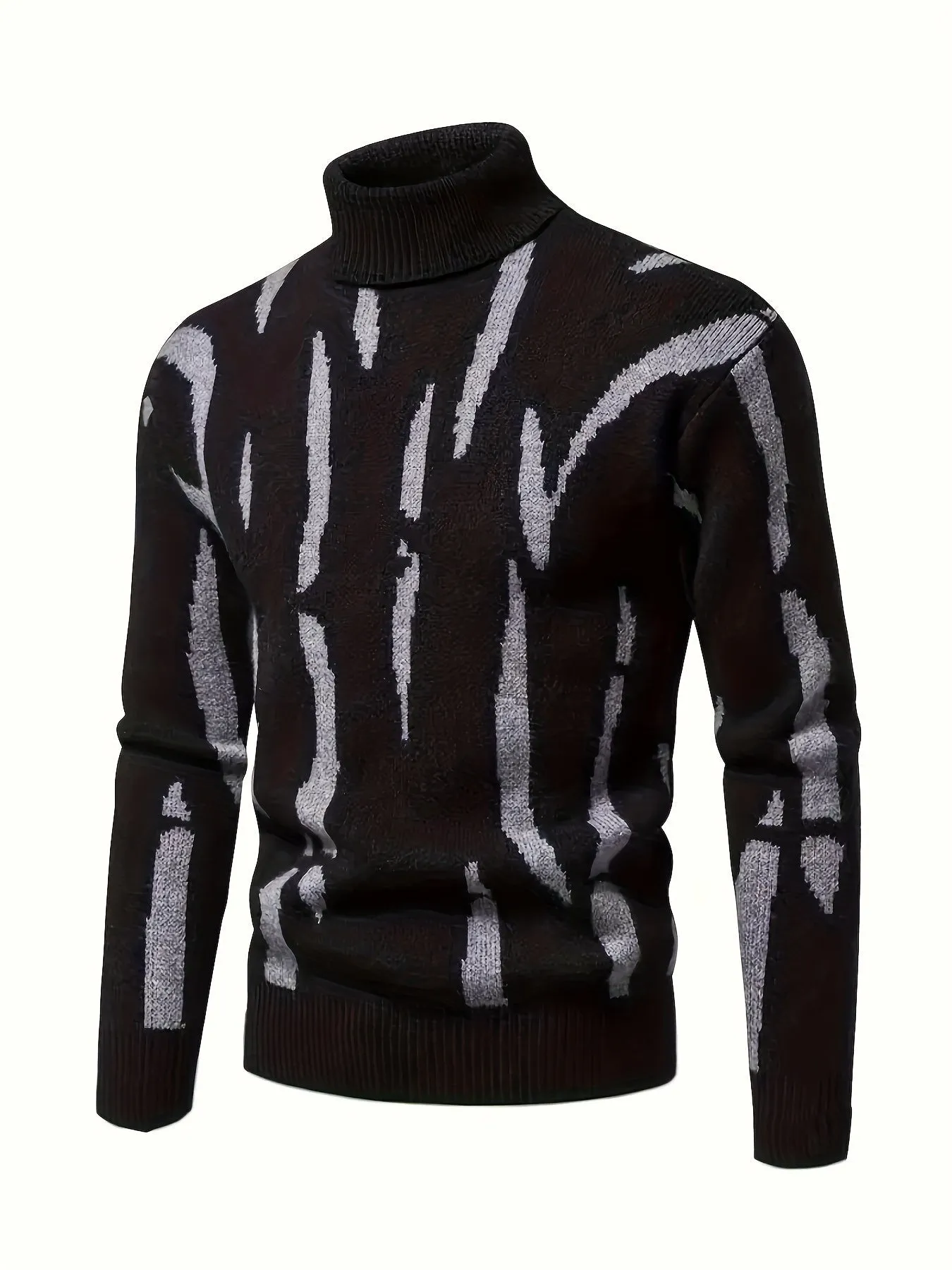Men's Casual Knitted Turtleneck Sweater with Graffiti Print | Ideal for Autumn/Winter
