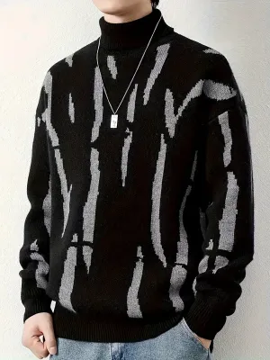 Men's Casual Knitted Turtleneck Sweater with Graffiti Print | Ideal for Autumn/Winter