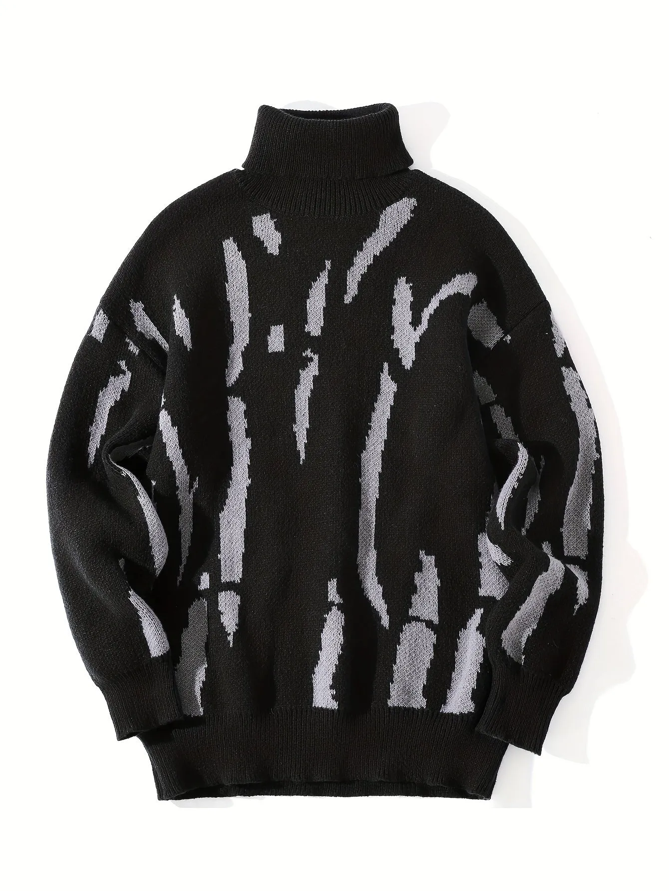 Men's Casual Knitted Turtleneck Sweater with Graffiti Print | Ideal for Autumn/Winter