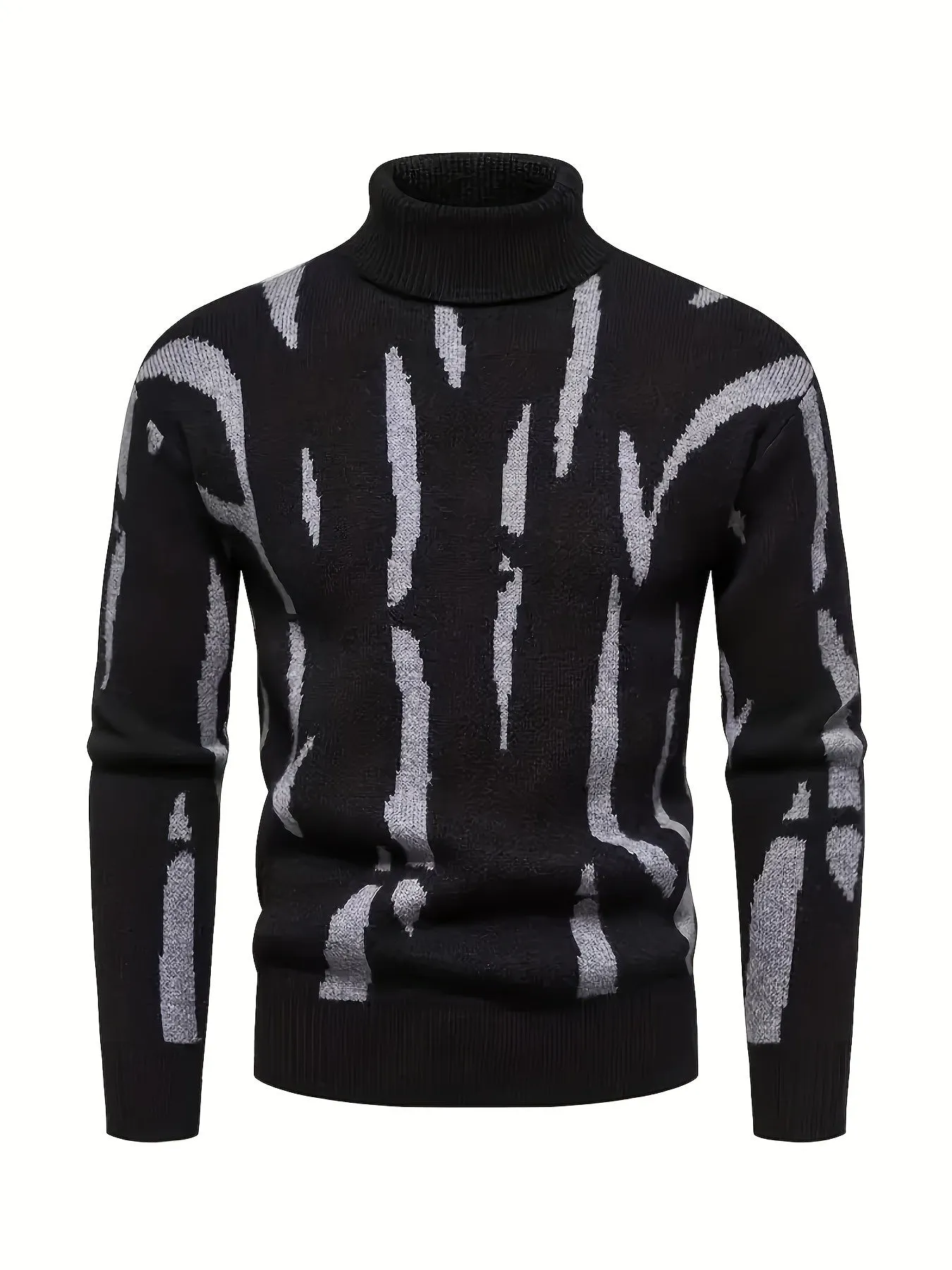 Men's Casual Knitted Turtleneck Sweater with Graffiti Print | Ideal for Autumn/Winter