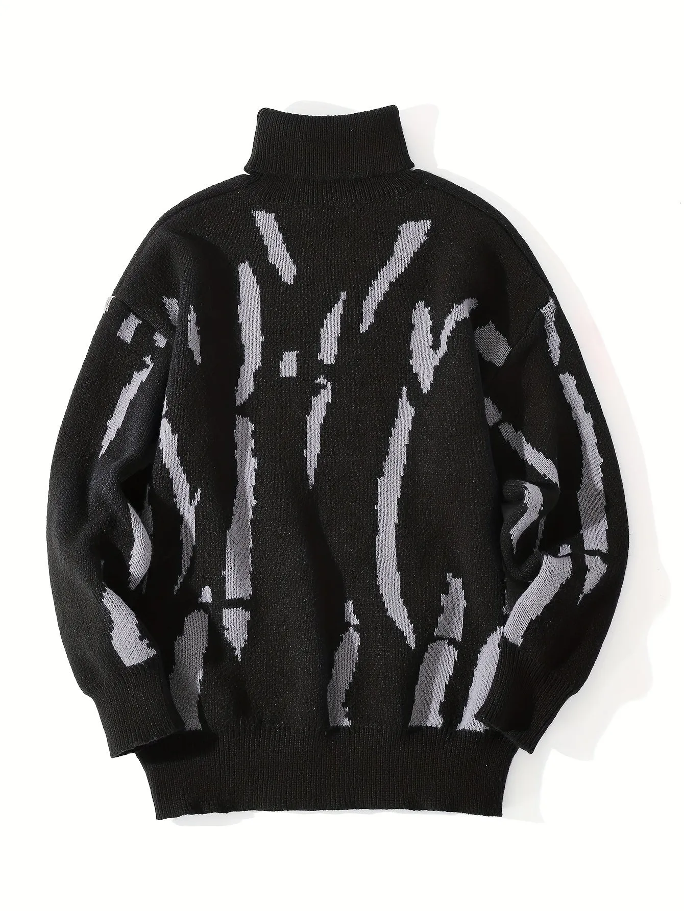 Men's Casual Knitted Turtleneck Sweater with Graffiti Print | Ideal for Autumn/Winter
