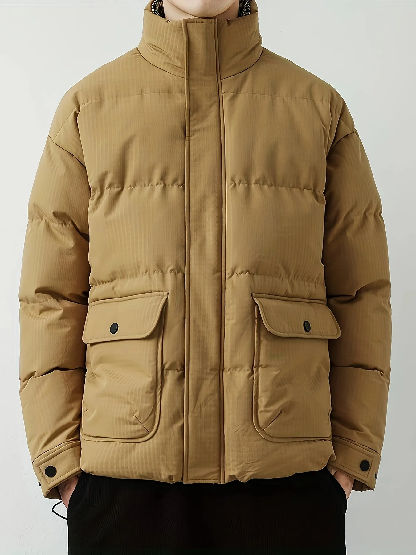 Men's Casual Stylish Faux Down Winter Jacket with Band Collar and Padding | Ideal for Autumn/Winter