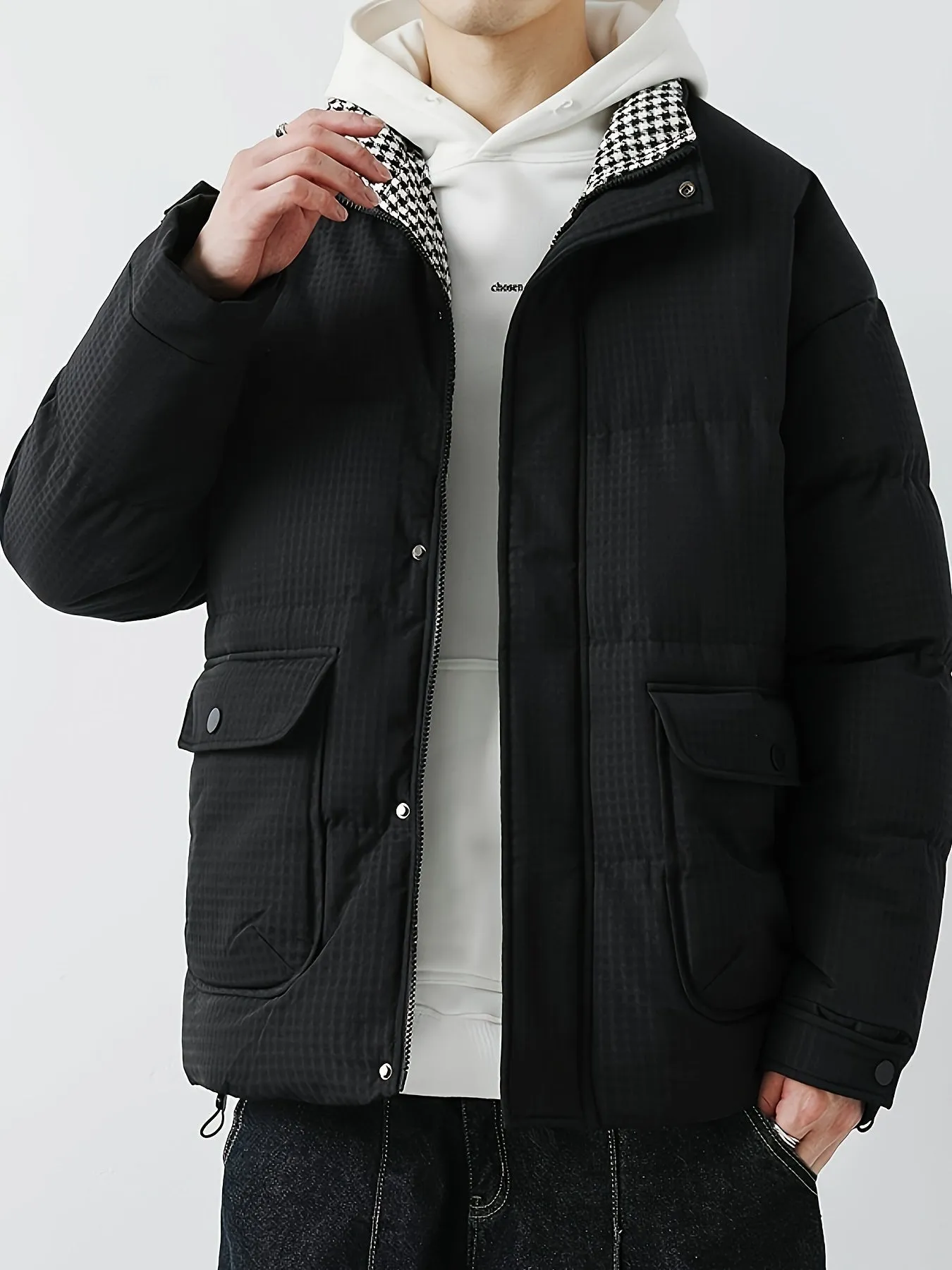 Men's Casual Stylish Faux Down Winter Jacket with Band Collar and Padding | Ideal for Autumn/Winter