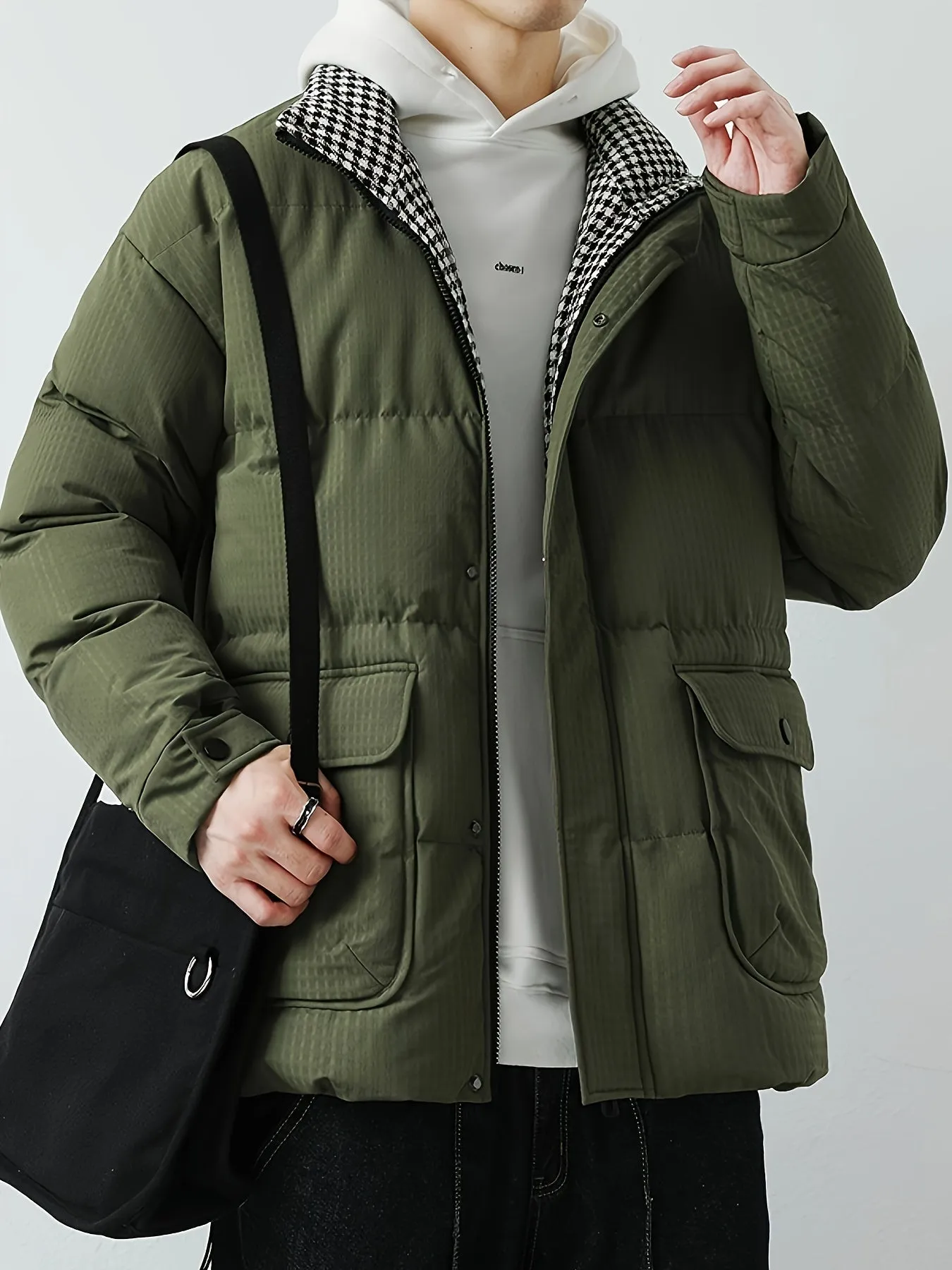 Men's Casual Stylish Faux Down Winter Jacket with Band Collar and Padding | Ideal for Autumn/Winter