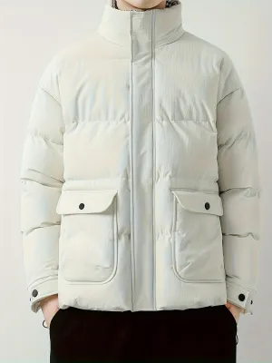 Men's Casual Stylish Faux Down Winter Jacket with Band Collar and Padding | Ideal for Autumn/Winter