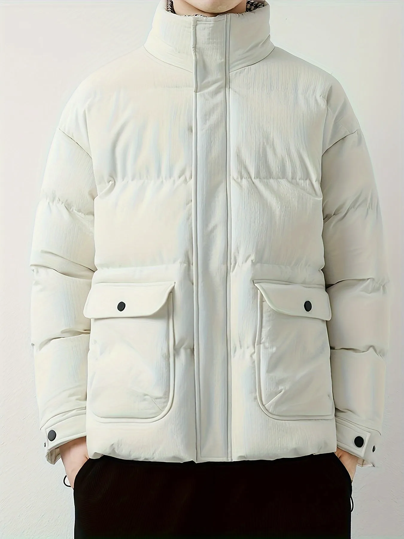 Men's Casual Stylish Faux Down Winter Jacket with Band Collar and Padding | Ideal for Autumn/Winter