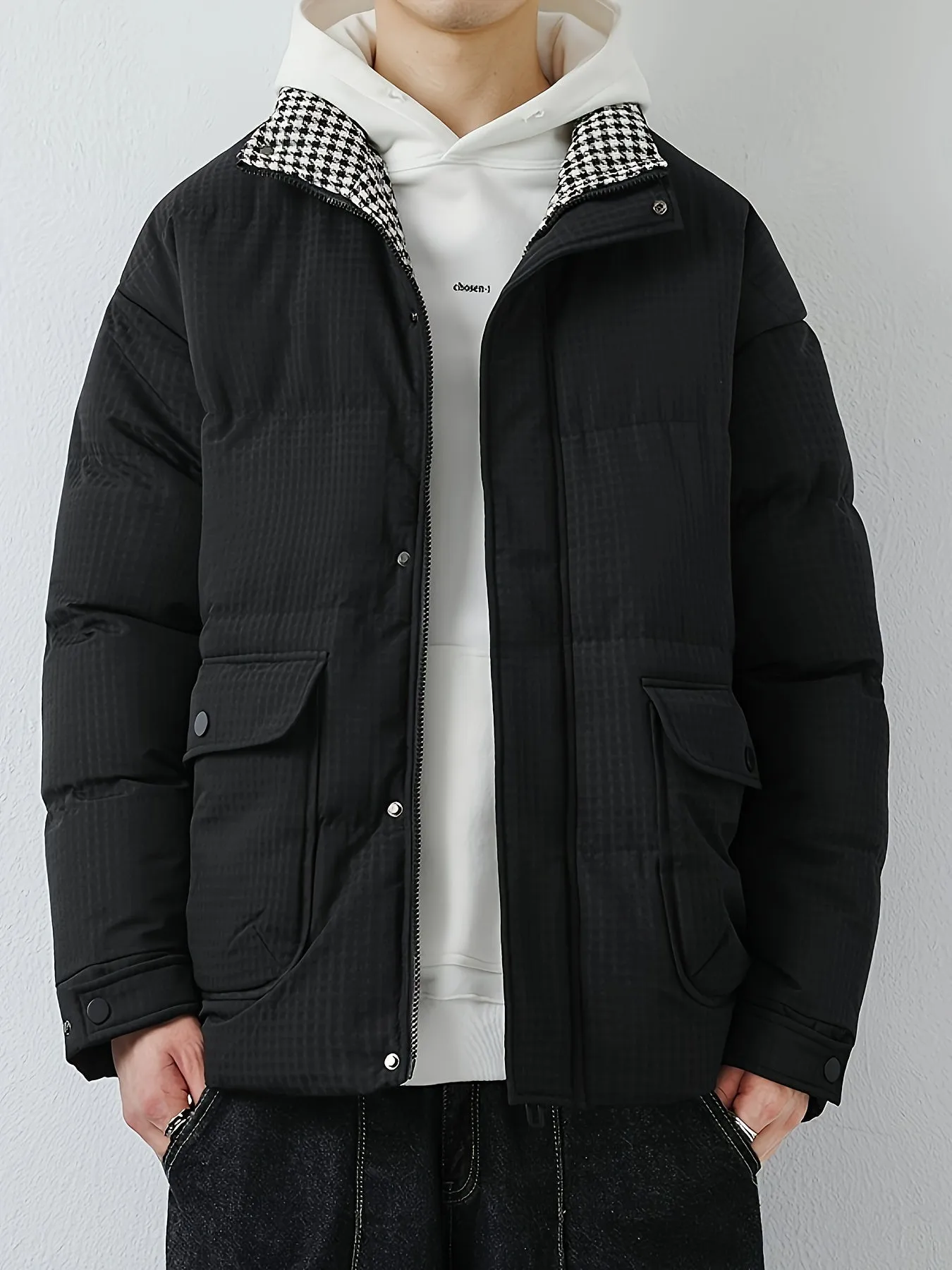 Men's Casual Stylish Faux Down Winter Jacket with Band Collar and Padding | Ideal for Autumn/Winter