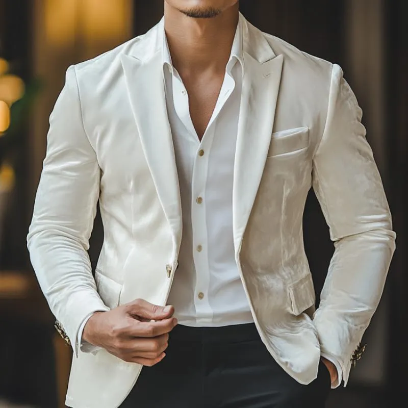 Men's Classic Casual Single-Breasted Slim Fit Velvet Blazer 81402860K