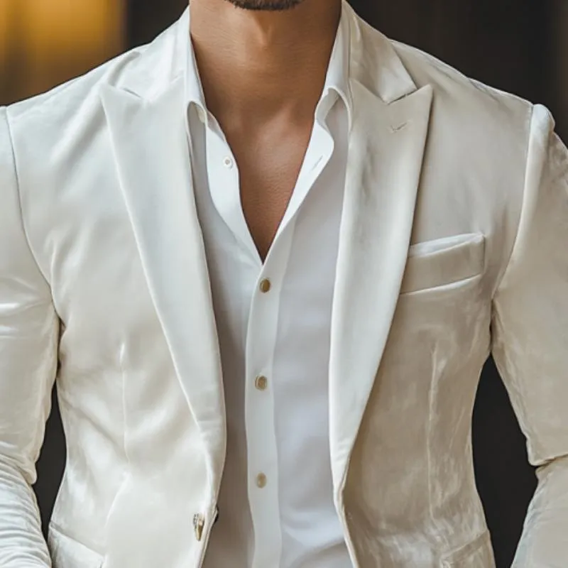 Men's Classic Casual Single-Breasted Slim Fit Velvet Blazer 81402860K