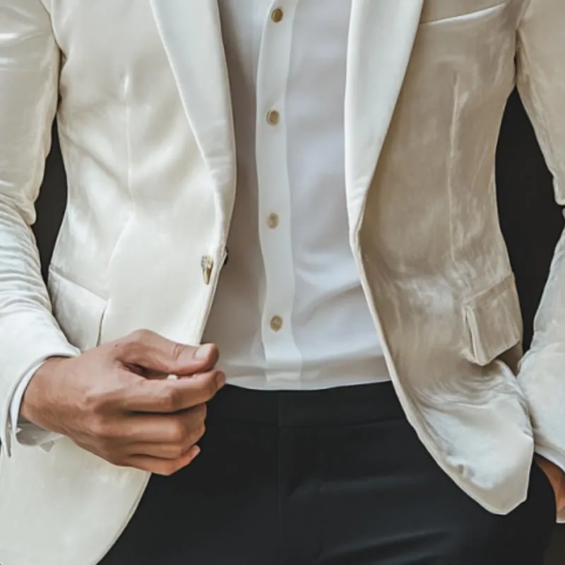 Men's Classic Casual Single-Breasted Slim Fit Velvet Blazer 81402860K