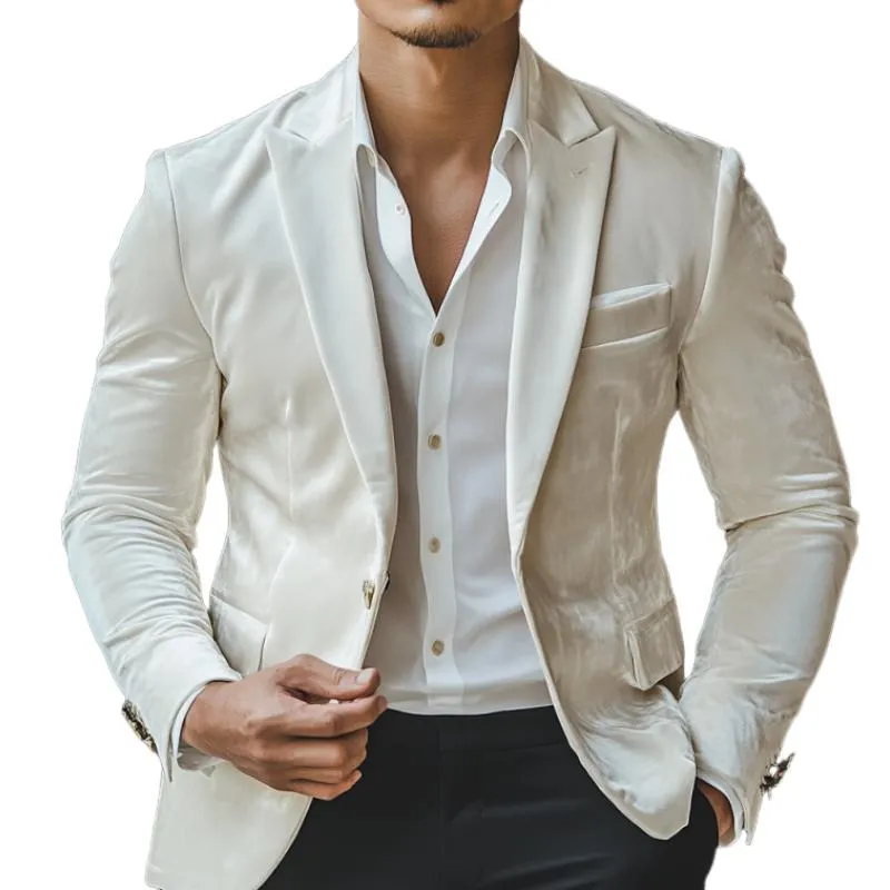 Men's Classic Casual Single-Breasted Slim Fit Velvet Blazer 81402860K
