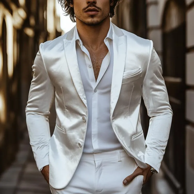 Men's Classic Casual Slim Fit Solid Color Satin Blazer 11226579K