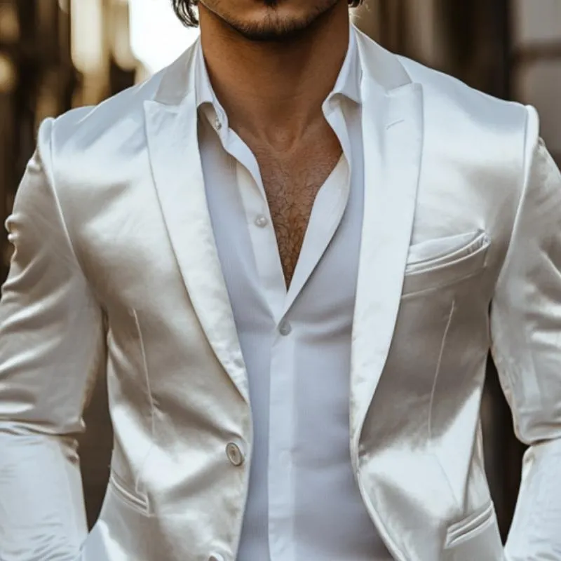 Men's Classic Casual Slim Fit Solid Color Satin Blazer 11226579K
