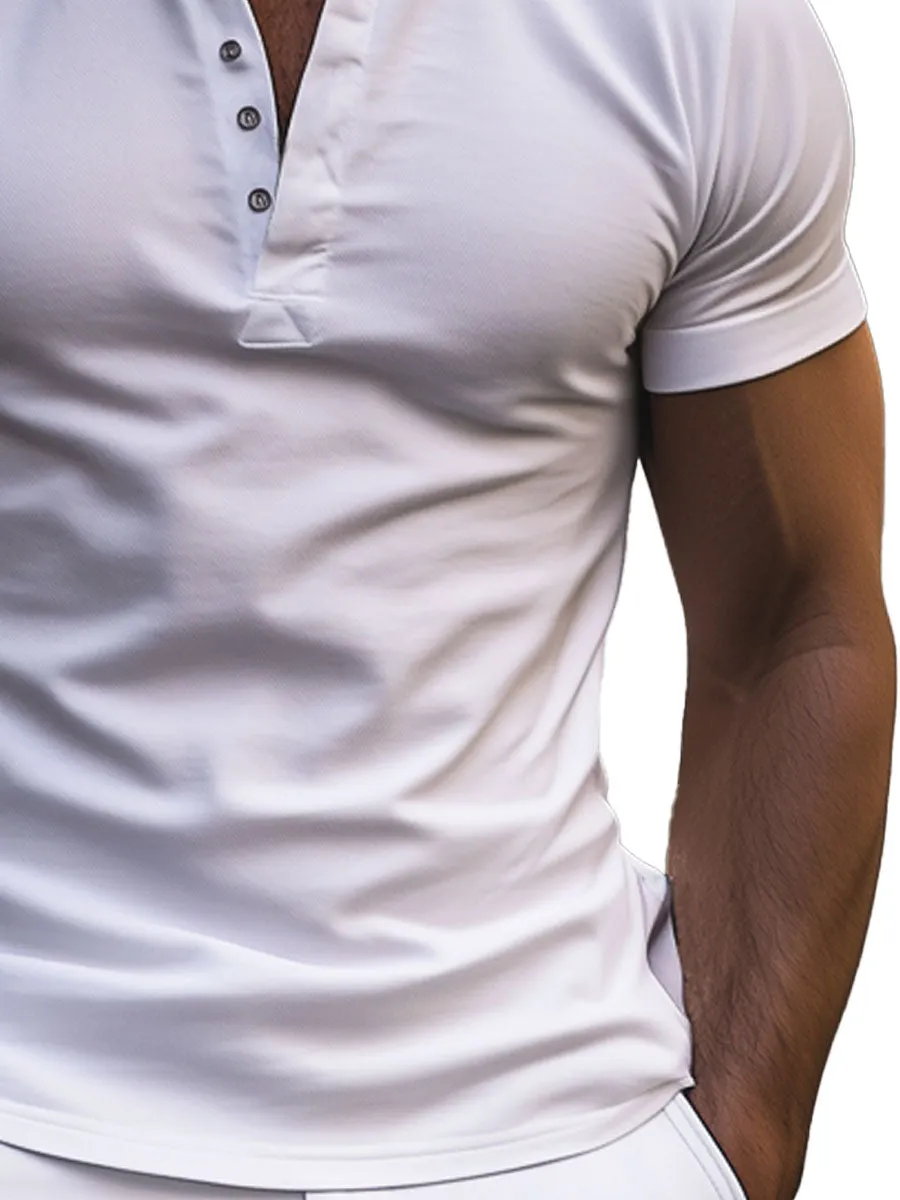 Men's Henley Collar Cotton Short Sleeve T-Shirt
