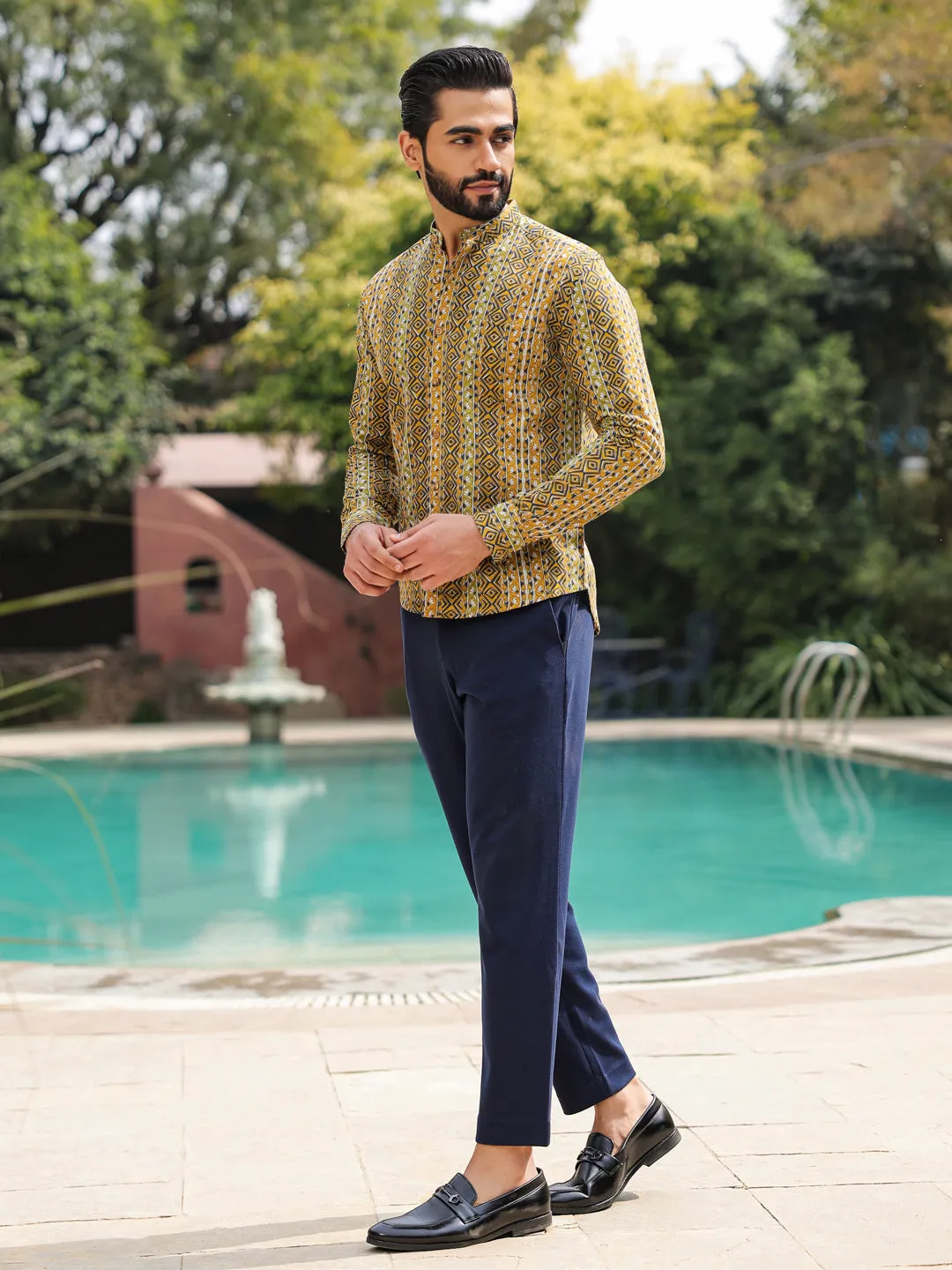 Men's  Pure Cotton Olive Casual Shirt