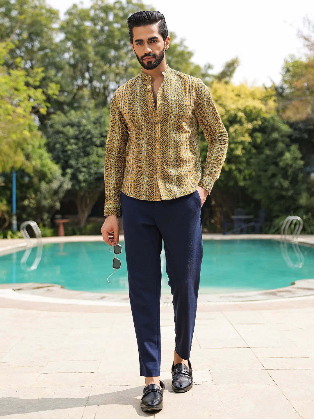Men's  Pure Cotton Olive Casual Shirt