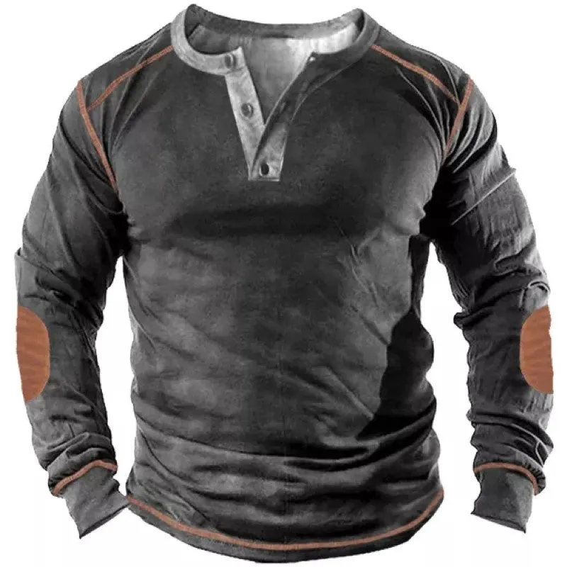 Men's Retro Tactical Henley Long Sleeve Shirt