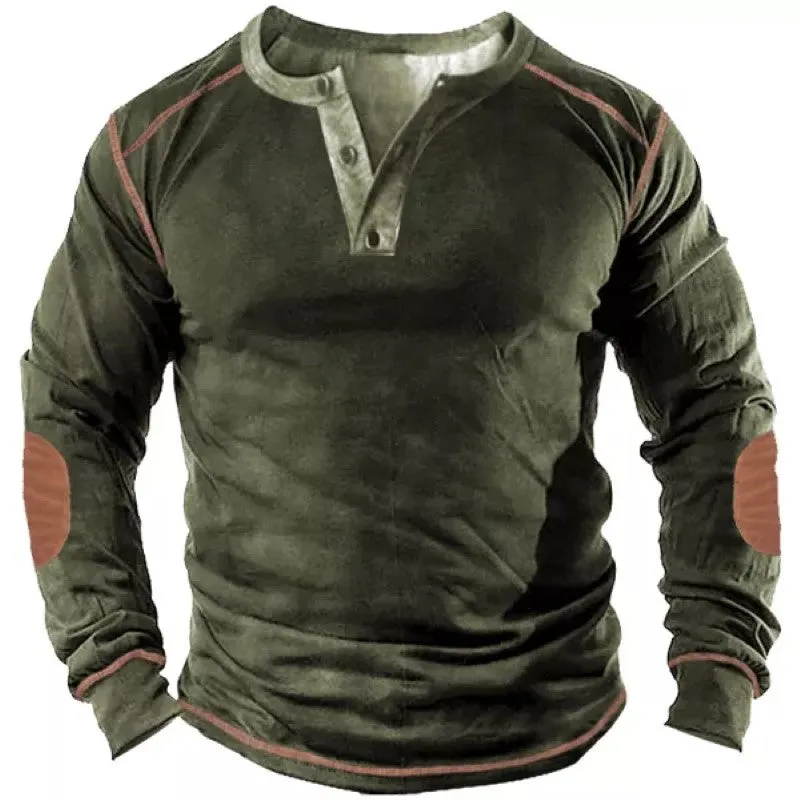 Men's Retro Tactical Henley Long Sleeve Shirt